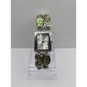 Women Abalone Bracelet Watch Silver Tone Quartz Japan Movement New Battery Dress